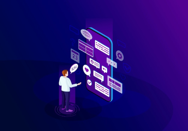 Social media isometric color illustration