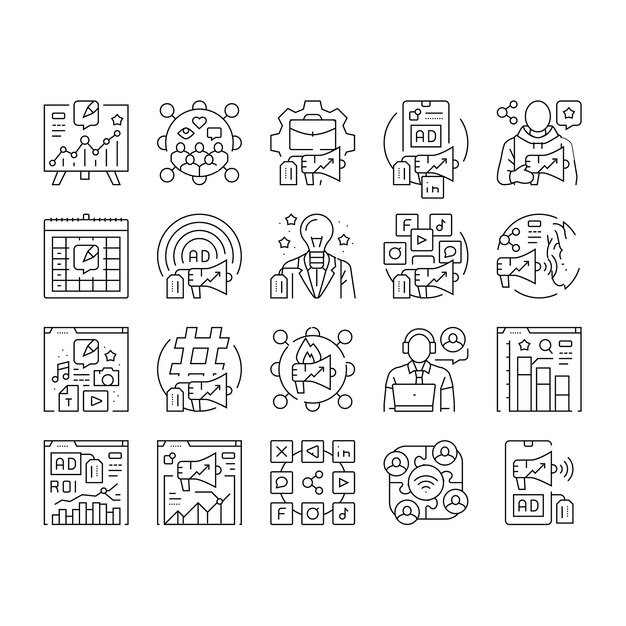 social media marketing icons set vector