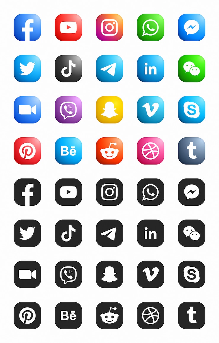 Vector social media modern ios 3d icons set