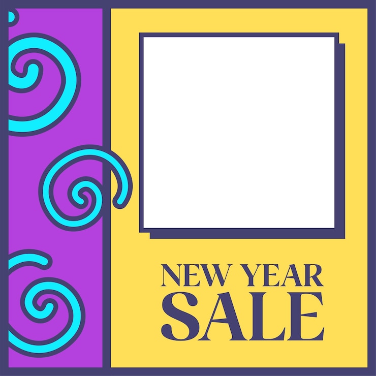 Vector social media post template in retro design style. feed template with year end sale text.
