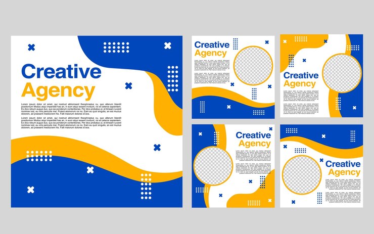 Vector social media post template with blue and yellow colors for promotion