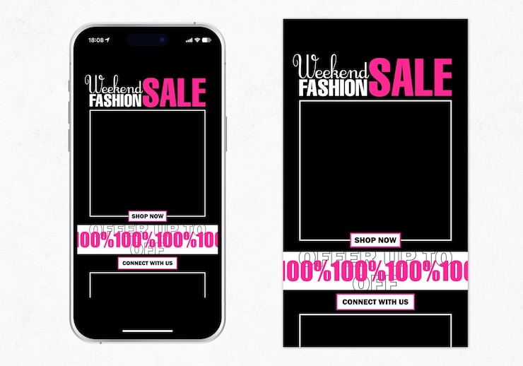 Vector social media story template for discount 100 percent fashion sale editable banner 1080x1920px