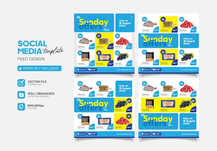 Vector social media template collection for convenience store product promotion