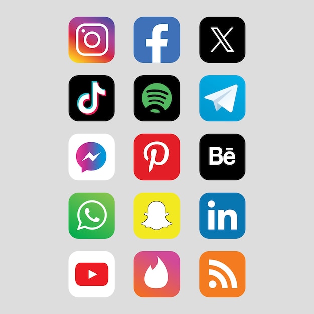 social network logo icon set in vector social media icons for web design and branding