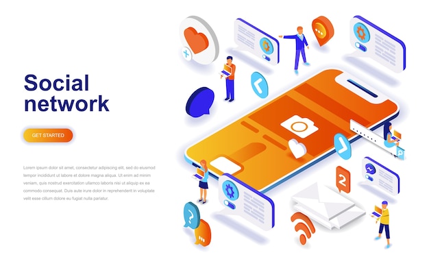 Social network modern flat design isometric concept.