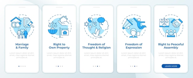 society freedom rights blue onboarding mobile app screen