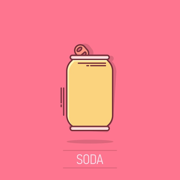 Soda can icon in comic style Drink bottle cartoon vector illustration on isolated background Beverage splash effect sign business concept
