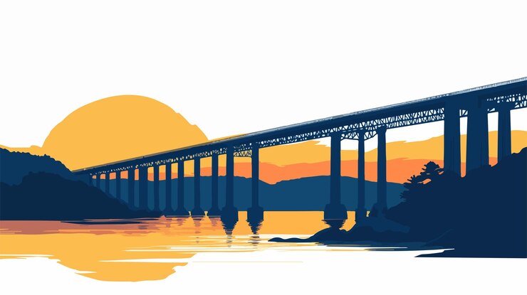 Soersund Bridge Pillar Silhouetted Against Sunset Sky