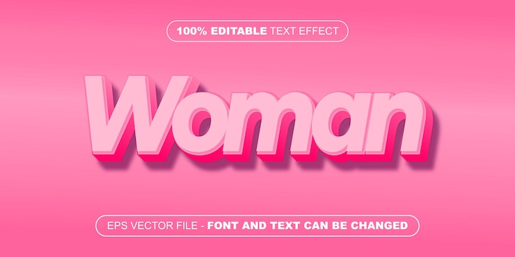 Vector soft woman 3d pink editable text effect