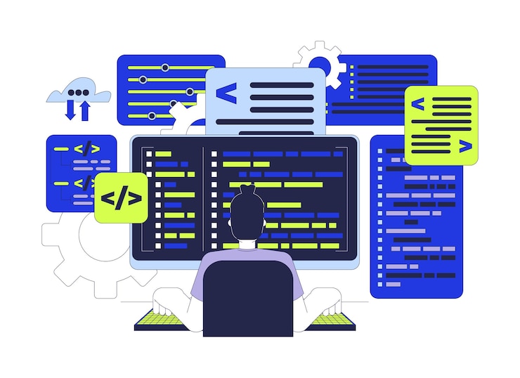 Vector software developer 2d illustration concept
