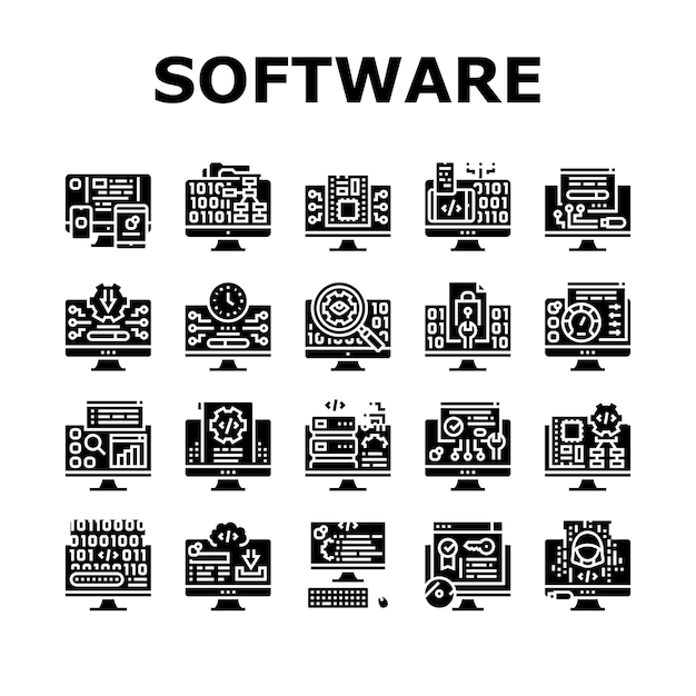 software program development icons set vector