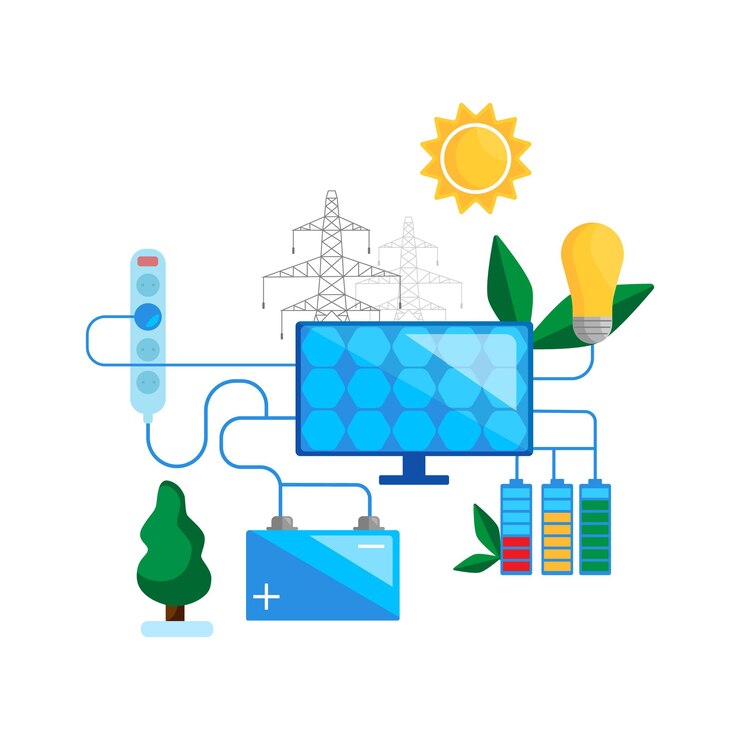 Vector solar energy modern concept design. safe and use alternative renewable energy. solar panel green energy. flat vector illustration