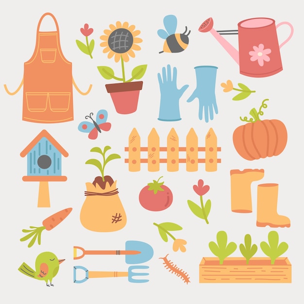 Sollection garden elements hand drawn
