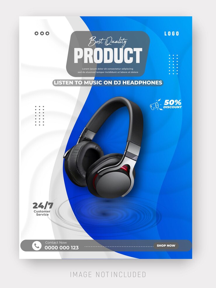 Vector sonic serenity headphone brand product social media post device promotion flyer template