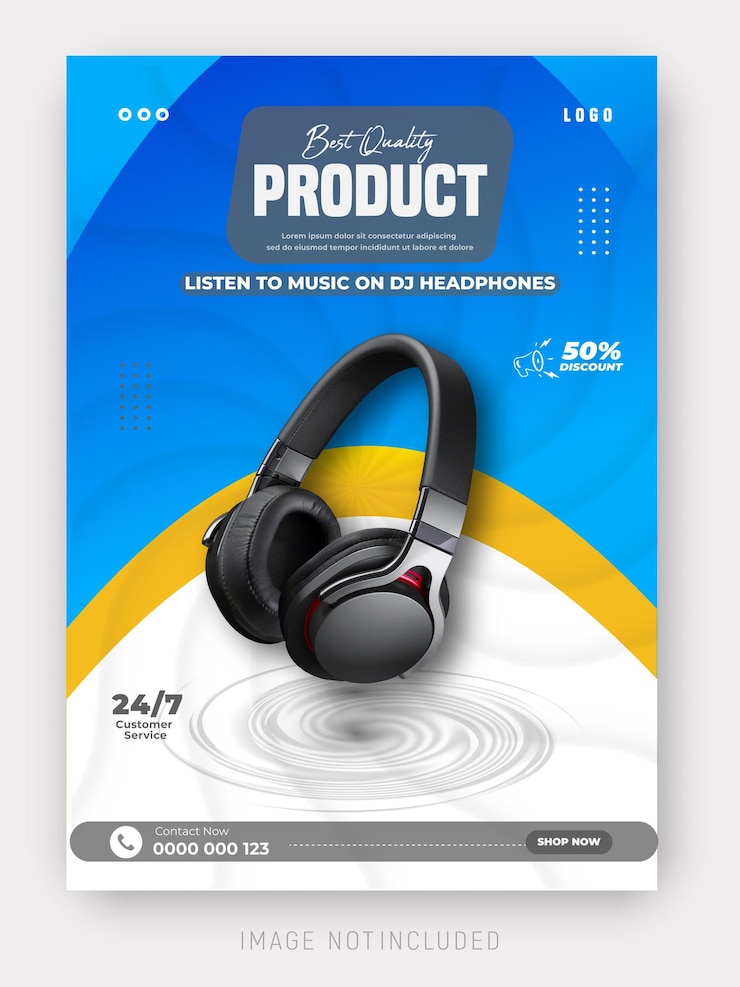 Vector sonic serenity headphone brand product social media post device promotion flyer template