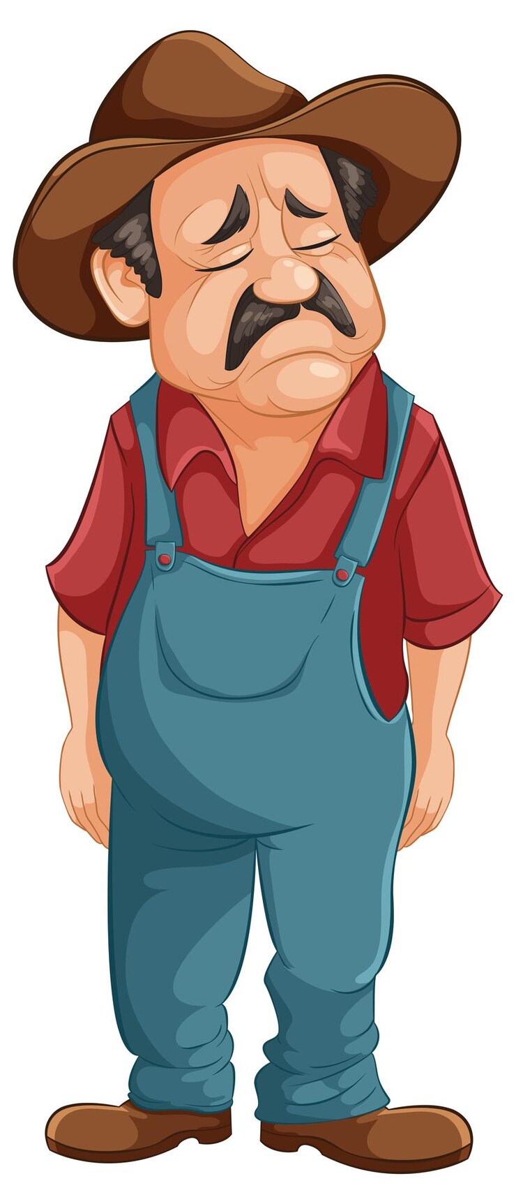 Vector sorrowful cowboy in thoughtful stance