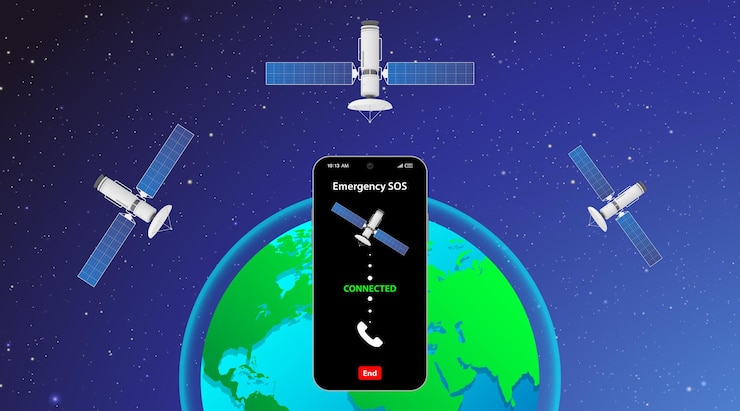 Vector sos emergency call via satellite on the phone, emergency services