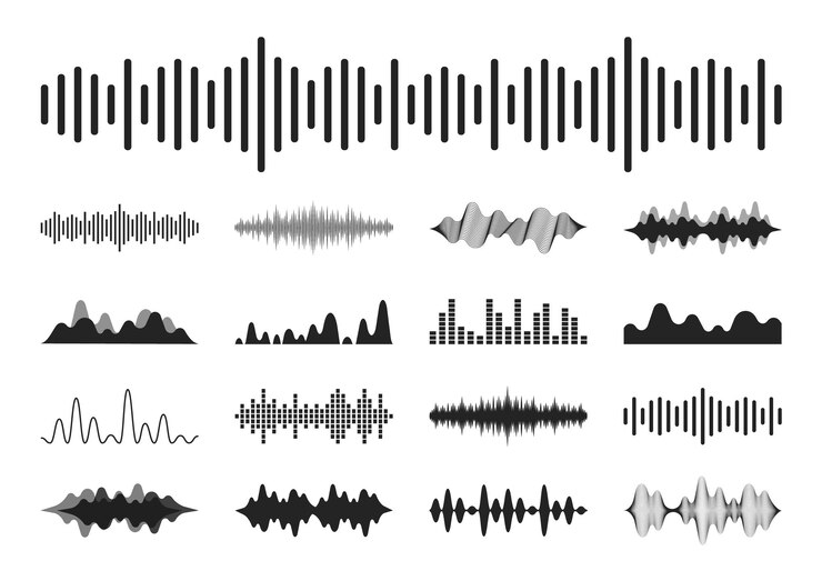 Vector sound waves set modern sound equalizer radio wave icons