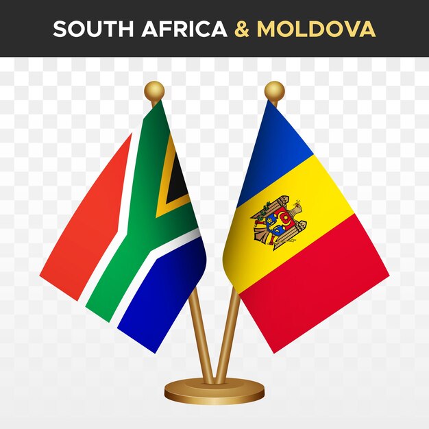 South Africa vs Moldova flags RSA 3d standing desk flag vector