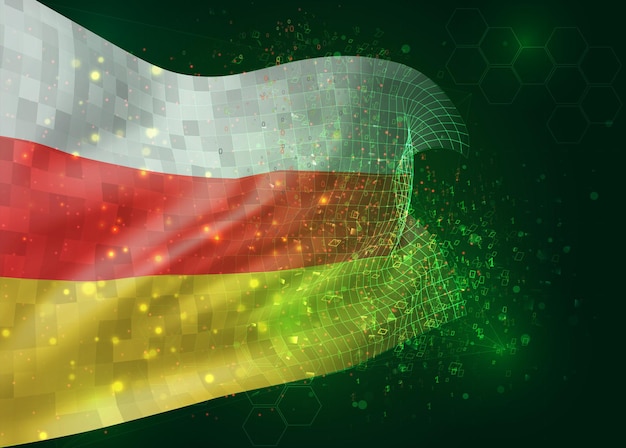 South Ossetia, vector 3d flag on green background with polygons and data numbers
