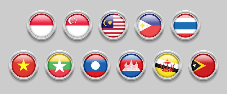 Vector southeast asia flags set collection round flag