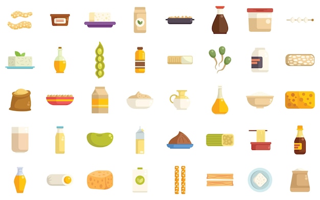 soy products showing various types and forms of food made with soybeans