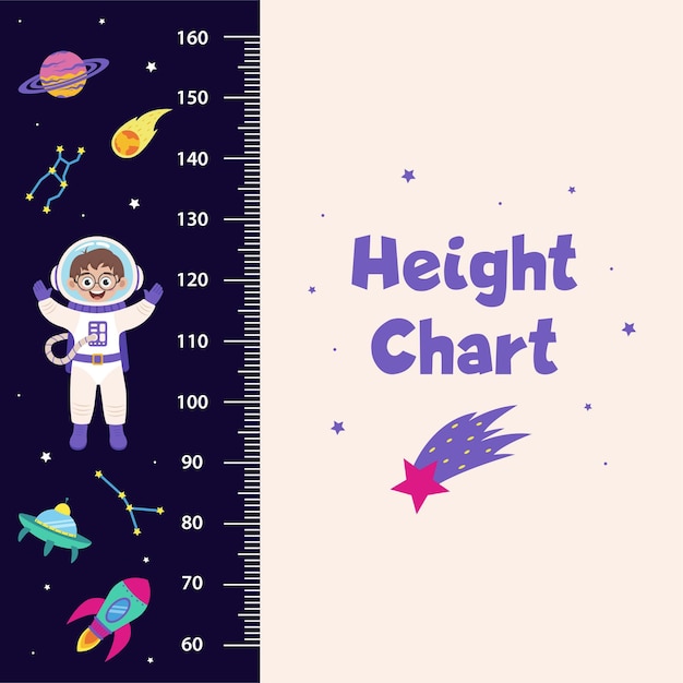Space height chart for children with space elements and boy
