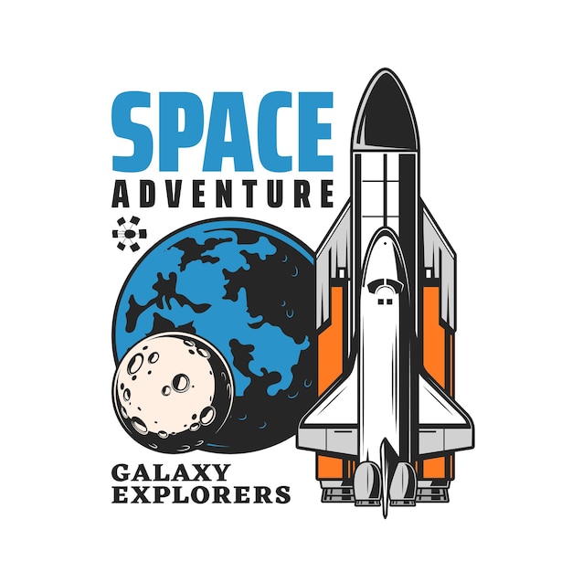 Space shuttle spaceship and planets vector icon
