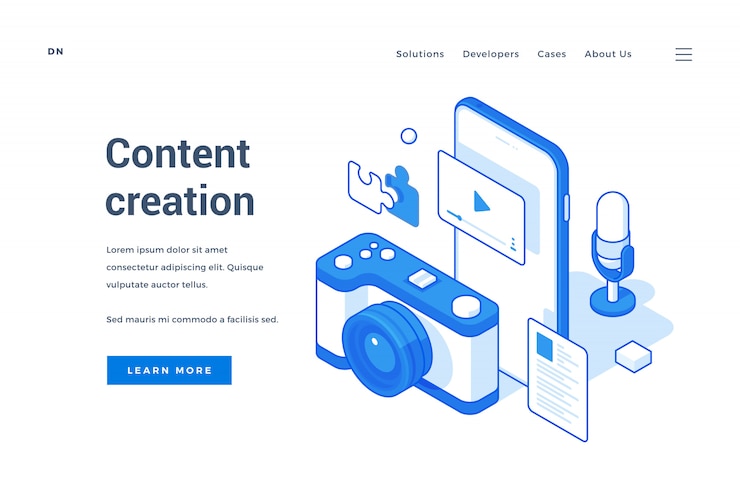Vector spanduk web untuk industri pembuatan konten kontemporer