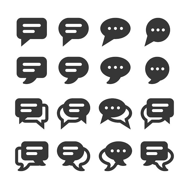 speech bubbles and dialog balloons glyph style vector icon set isolated chat collection on white