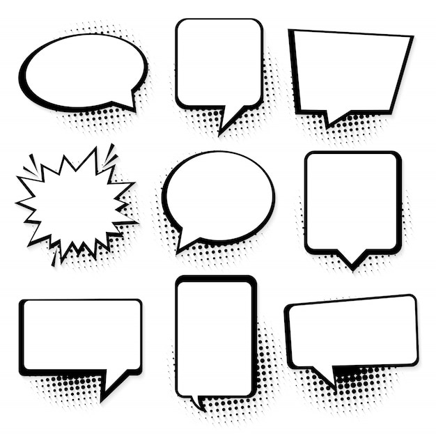 Speech or thought bubbles. Retro empty comic speech bubbles