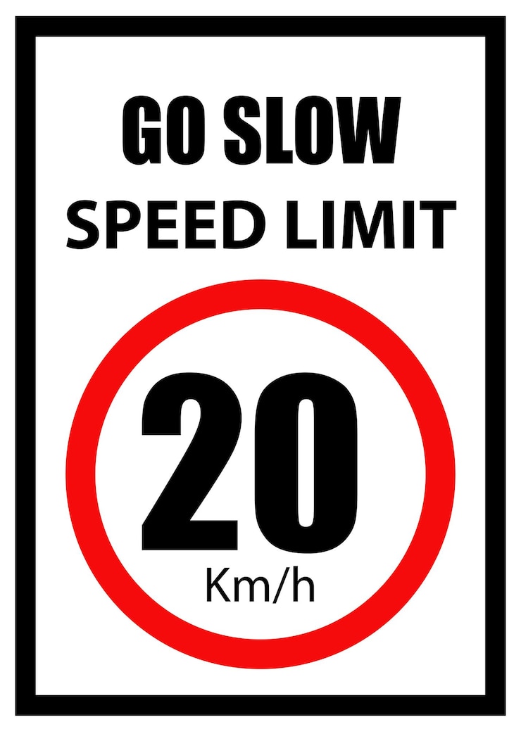 Speed Limit Board 20 kmh sign Go slow Speed Limit Sign with red border