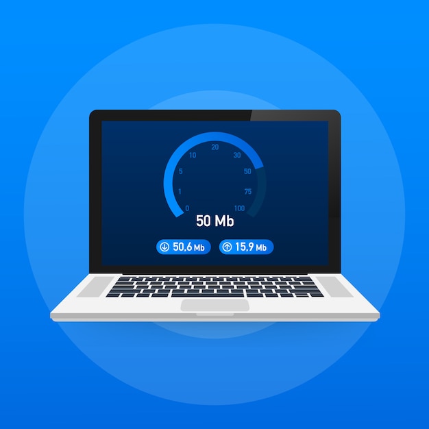 Speed test on laptop. Speedometer Internet Speed 50 mb. Website speed loading time. .