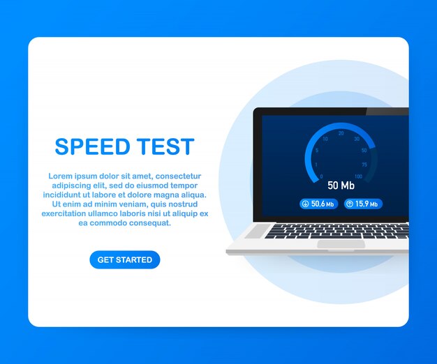 Speed test on laptop. Speedometer Internet Speed 50 mb. Website speed loading time. .