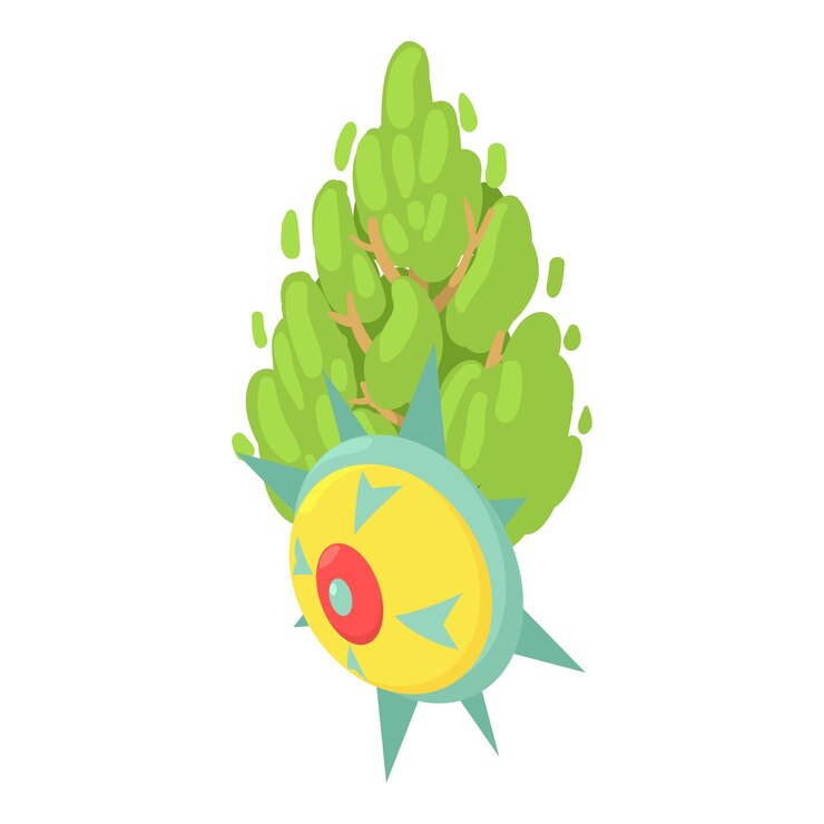 Vector spiked shield icon isometric vector bright spiked shield on big tree background protection concept historical period
