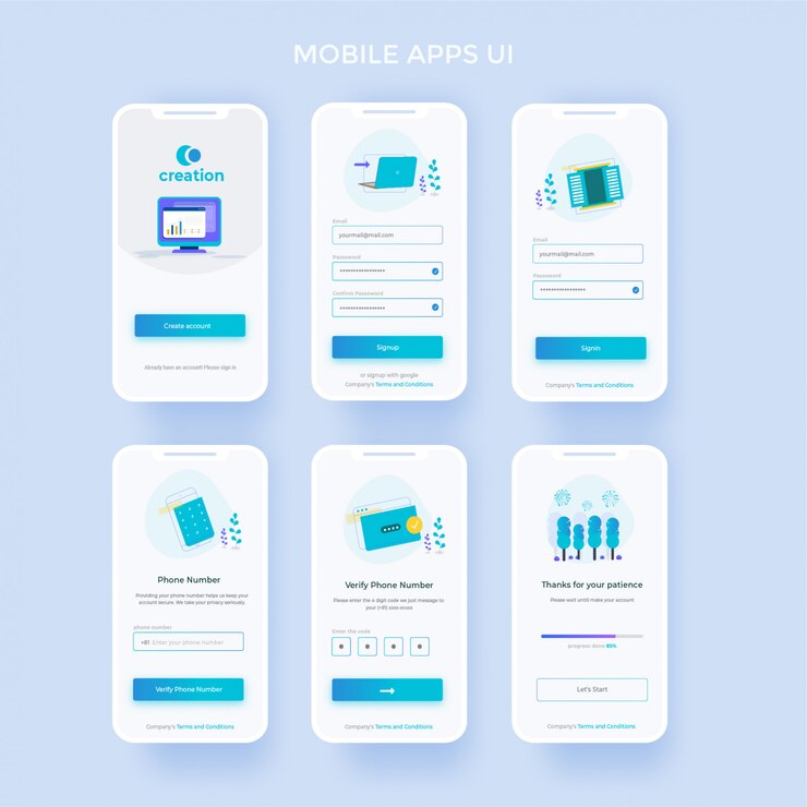 Vector splash screen signup and sign in mobile screen