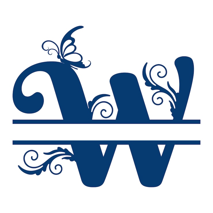 Vector split monogram alphabet with butterflies and flourishes