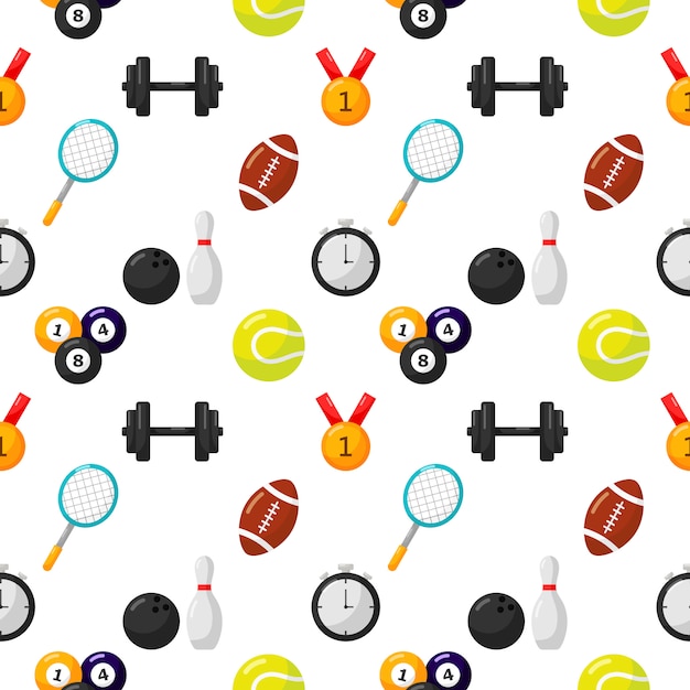 sport seamless pattern icons isolated on white background.