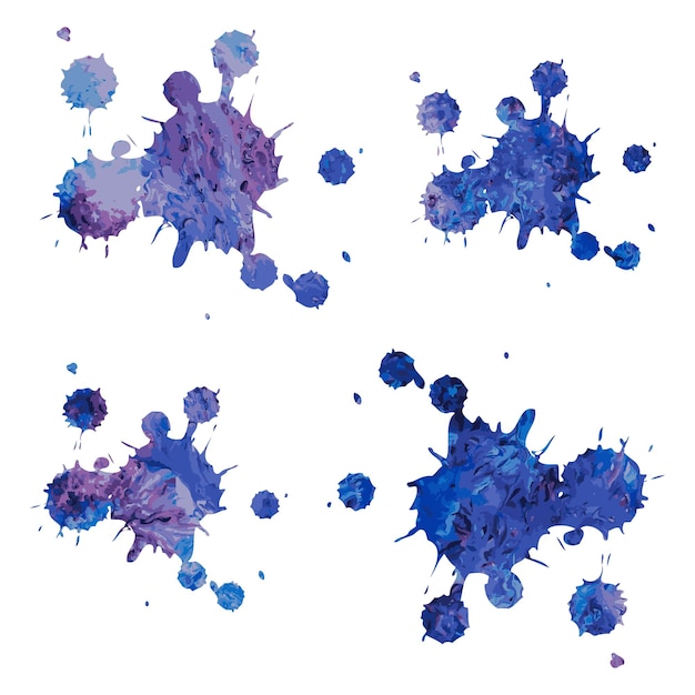 Spots and splashes of blueviolet paint with a watercolor texture Vector illustration isolated