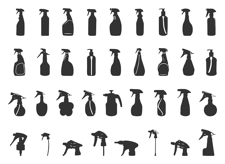 Vector spray bottle silhouette cleaner spray silhouette water spray silhouette spray head