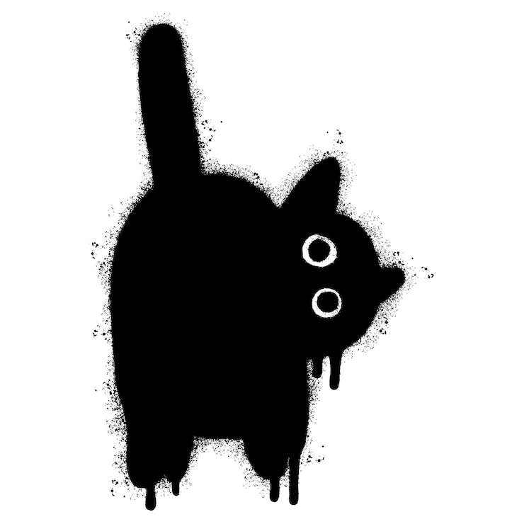 Vector spray painted graffiti cat icon word sprayed isolated with a white background graffiti kitty sign with over spray in black over white