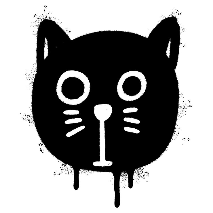 Vector spray painted graffiti cat icon word sprayed isolated with a white background graffiti kitty sign with over spray in black over white