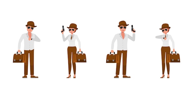 Spy secret agent character vector design. Presentation in various action. no3