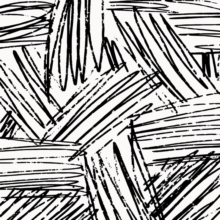 Square hand drawn pattern pencil black chaotic hatching in different directions on white