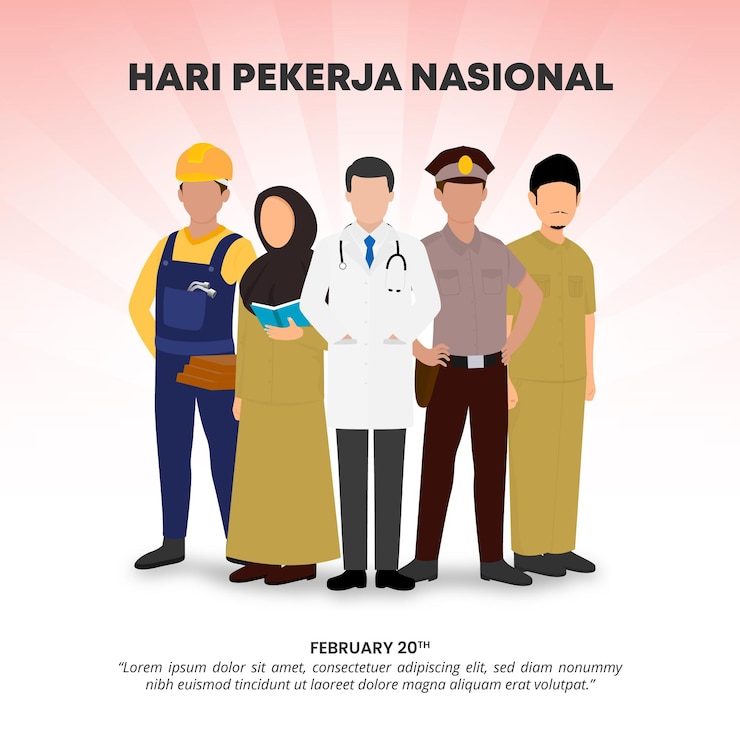 Vector square hari pekerja nasional or indonesia labor day background with national workers