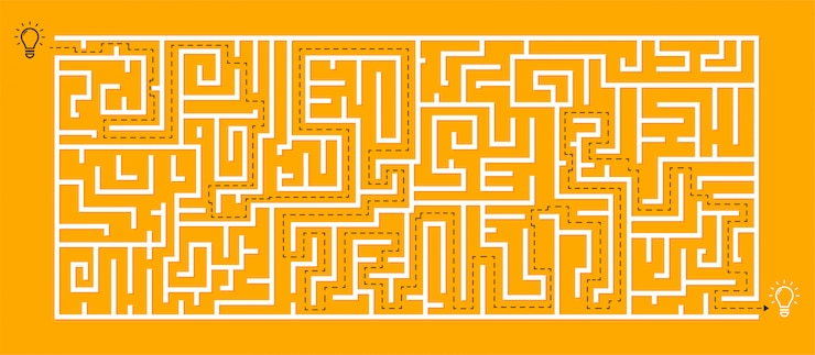 Vector   square maze - a labyrinth with a solution included in the black & red, an idea-finding and education game for coordination, problem solving, testing, decision-making skills.