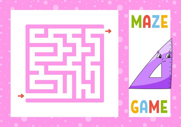 square maze game for kids puzzle for children happy character labyrinth conundrum find the right path vector illustration