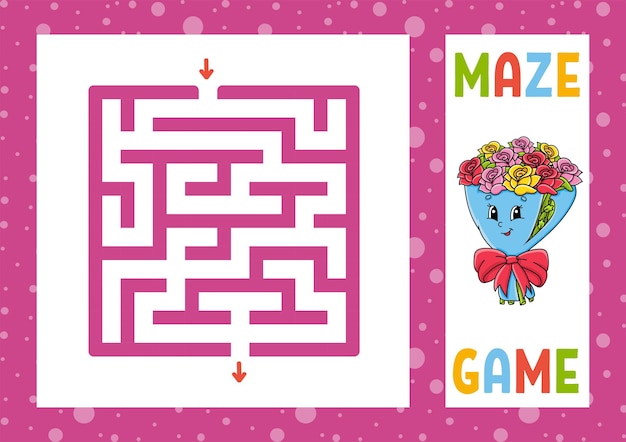 square maze game for kids puzzle for children happy character labyrinth conundrum find the right pathcartoon style