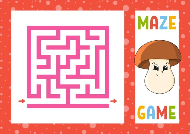 square maze. game for kids. puzzle for children. happy character. labyrinth conundrum.