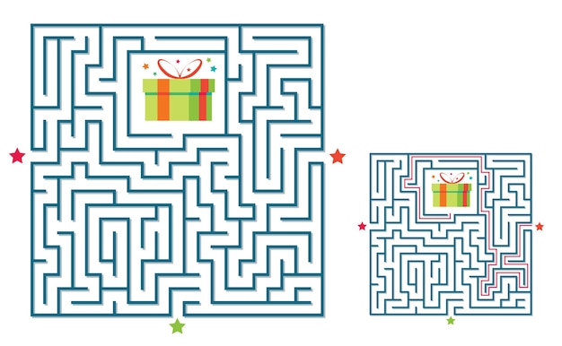 Square maze labyrinth game for kids Labyrinth logic conundrum 3 entrances and one right way to go